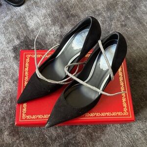 Rene Caovilla Black Suade Heels.